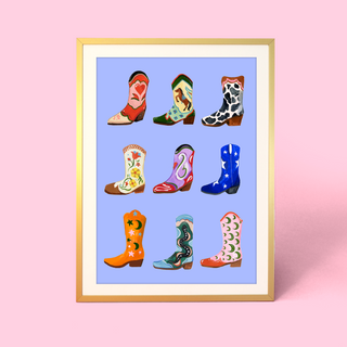 Eleanor Bowmer artwork of colourful cowboy boots