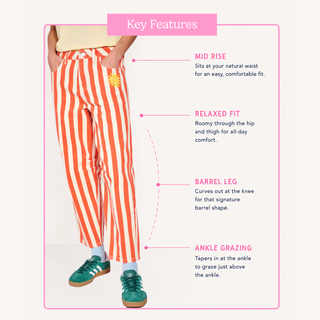 Red Stripe Embroidered Barrel Leg Jeans
