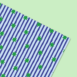 Blue Stripe & Green Stars Gift Wrap
