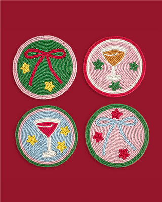 Christmas Beaded Cocktail Coasters - Set Of 4