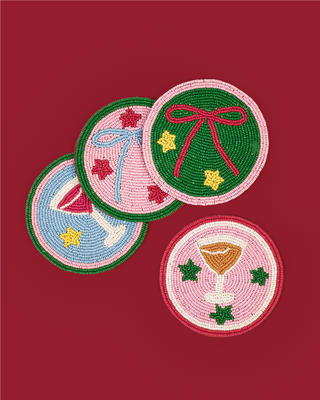 Christmas Beaded Cocktail Coasters - Set Of 4
