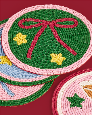 Christmas Beaded Cocktail Coasters - Set Of 4