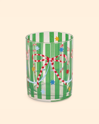 Pink & Green Bow Glass Tumblers - Set Of 4
