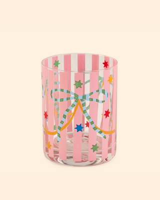 Pink & Green Bow Glass Tumblers - Set Of 4