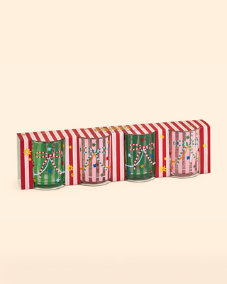 Pink & Green Bow Glass Tumblers - Set Of 4