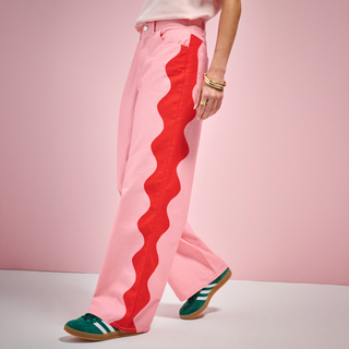 Pink & Red Harlequin Wave Straight Leg Jeans