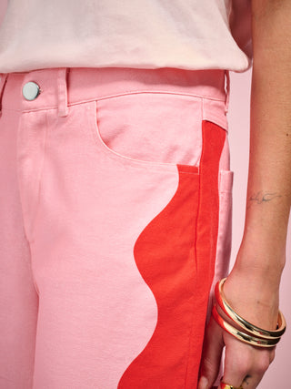 Pink & Red Harlequin Wave Straight Leg Jeans