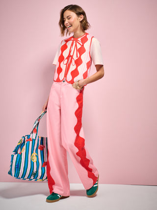 Pink & Red Harlequin Wave Straight Leg Jeans