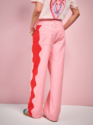 Pink & Red Harlequin Wave Straight Leg Jeans