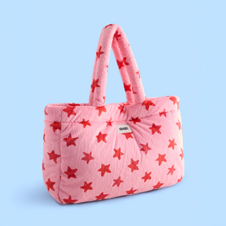 Pink Star Furry Tote Bag