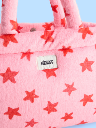 Pink Star Furry Tote Bag