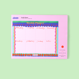 Weekly planner pad reverse with colourful design on a light green background