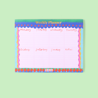 Weekly planner with colourful border on a light green background