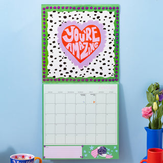 Eleanor Bowmer calendar with 'You're Amazing' heart design on a dalmatian spot background