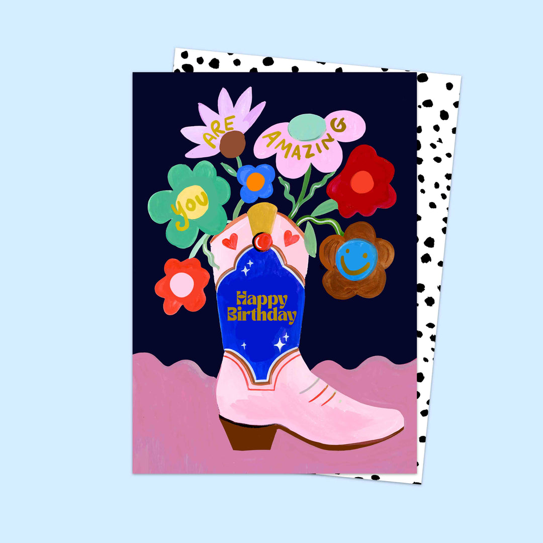Happy Birthday Flower Boot Card