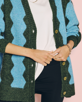 Blue & Green Wave Love Knitted Cardigan