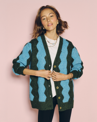 Blue & Green Wave Love Knitted Cardigan