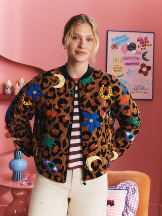 Leopard Sequin Bomber Jacket