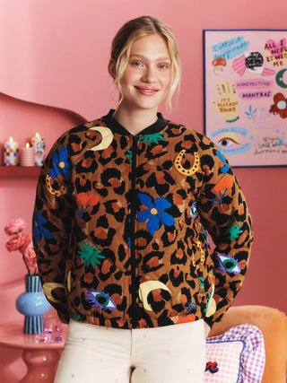 Leopard Sequin Bomber Jacket