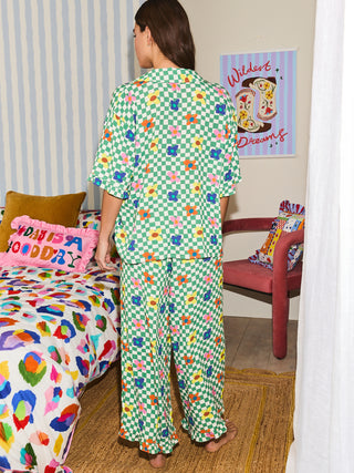 Flower Green Checker Pyjama Set