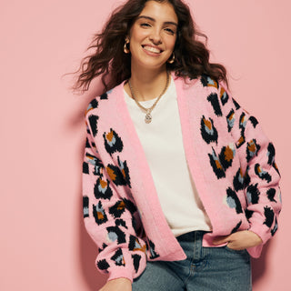 Pink Leopard Knitted Cardigan