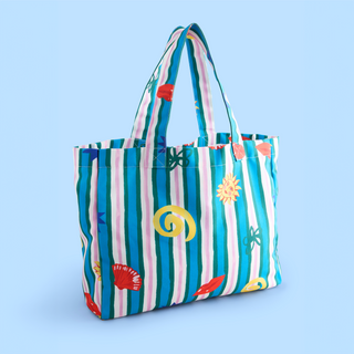 Beach Icons Striped Tote Bag