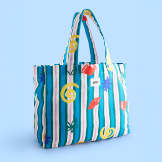 Beach Icons Striped Tote Bag