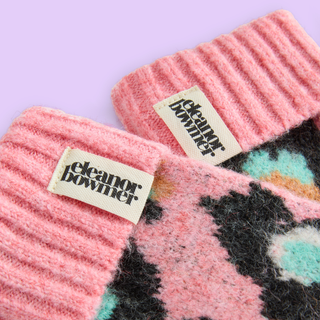 Pink Leopard Knitted Mittens