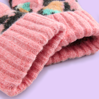 Pink Leopard Knitted Mittens