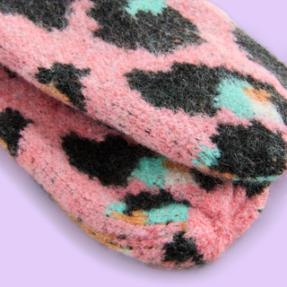 Pink Leopard Knitted Mittens