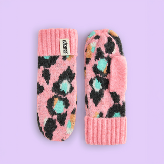 Pink Leopard Knitted Mittens