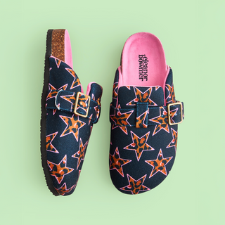 Leopard Print Star Mule Slippers