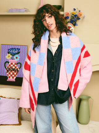 Checkerboard Lips Triangle Scarf