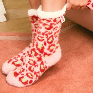 Pink & Green Leopard Bed Socks