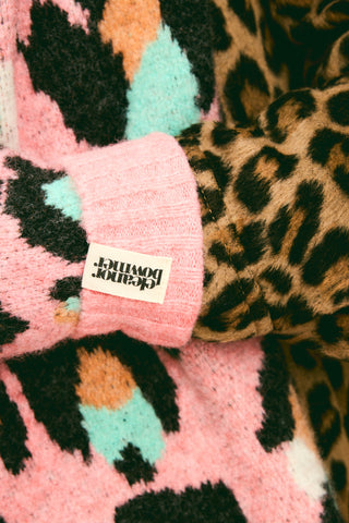 Pink Leopard Knitted Mittens