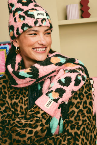 Pink Leopard Knitted Mittens