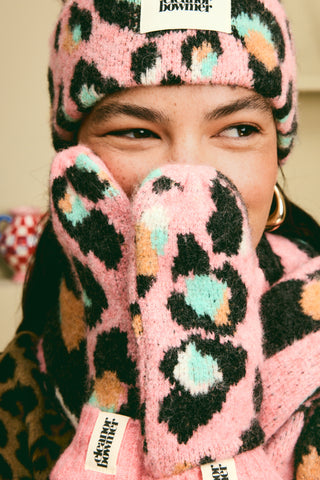 Pink Leopard Knitted Mittens