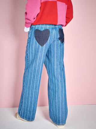 Wide Leg Heart Pocket Pinstripe Jeans