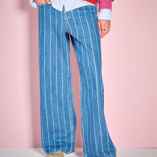 Wide Leg Heart Pocket Pinstripe Jeans