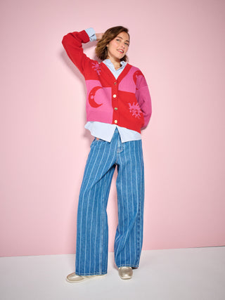 Wide Leg Heart Pocket Pinstripe Jeans