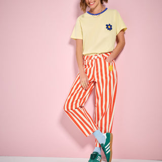 Red Stripe Embroidered Barrel Leg Jeans
