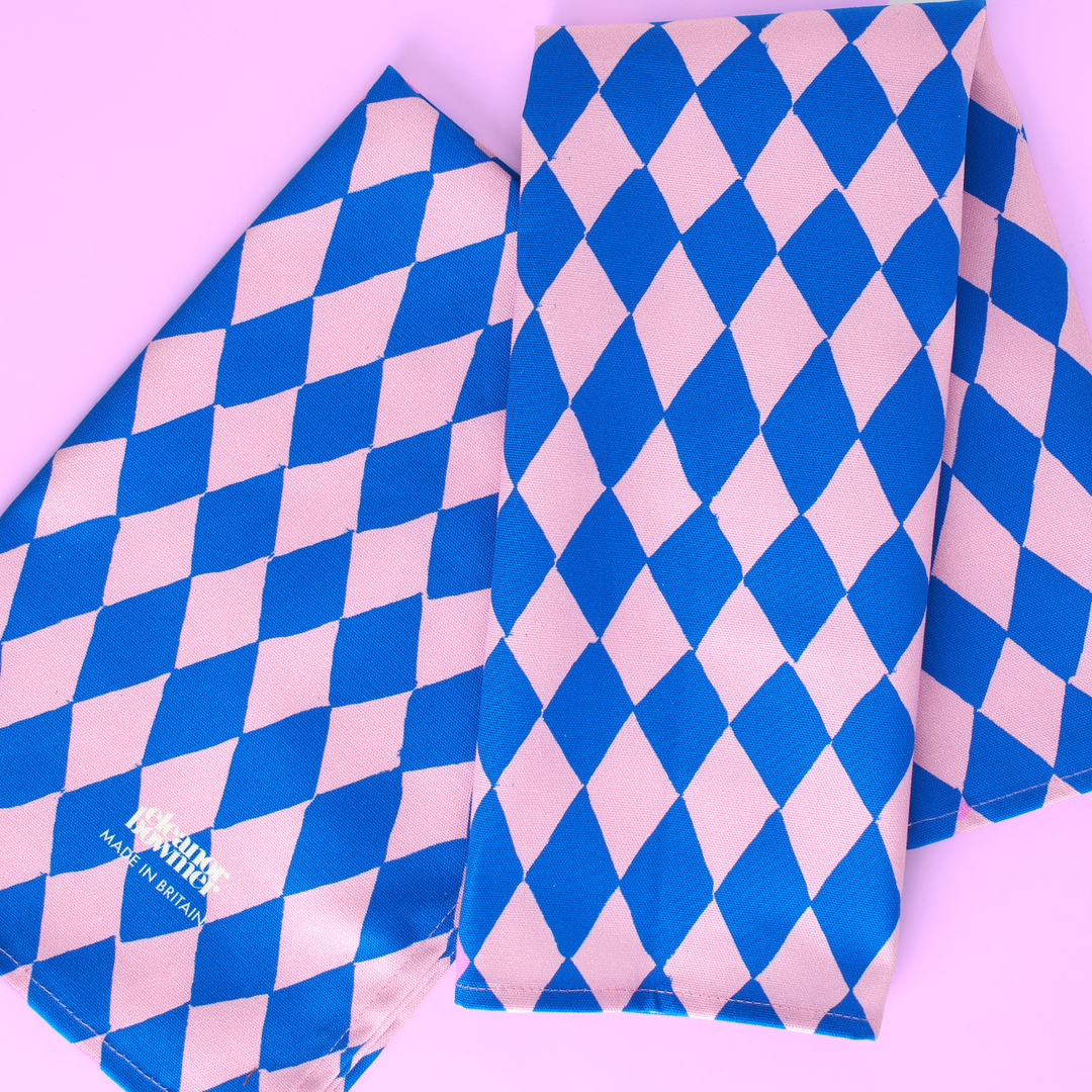 Pink & Blue Harlequin Tea Towel