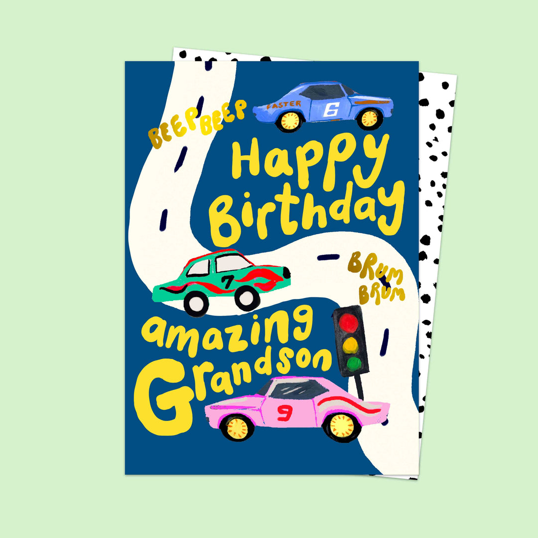 Racing Car Grandson Birthday Card