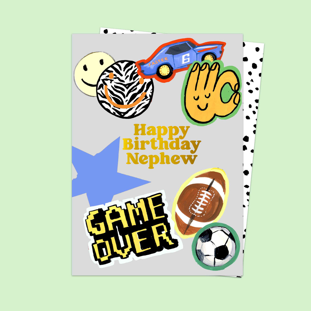Nephew Retro Bumpers Birthday Card