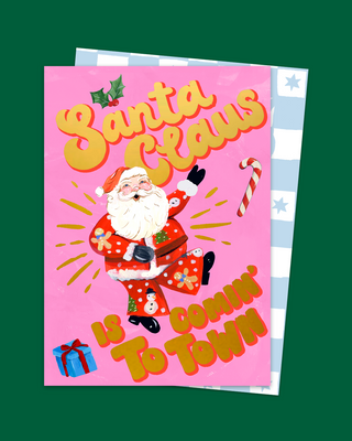 Santa Claus is Coming To Town Pink Card