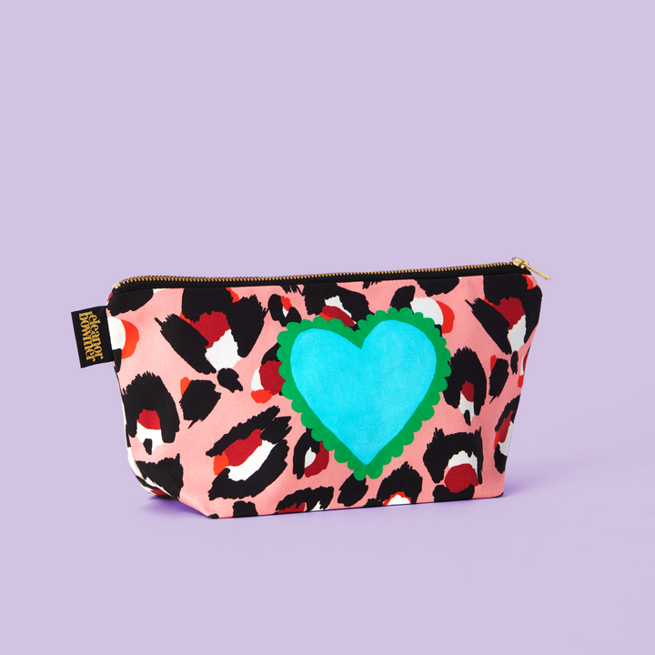 Love Heart Pink & Red Leopard Zip Bag