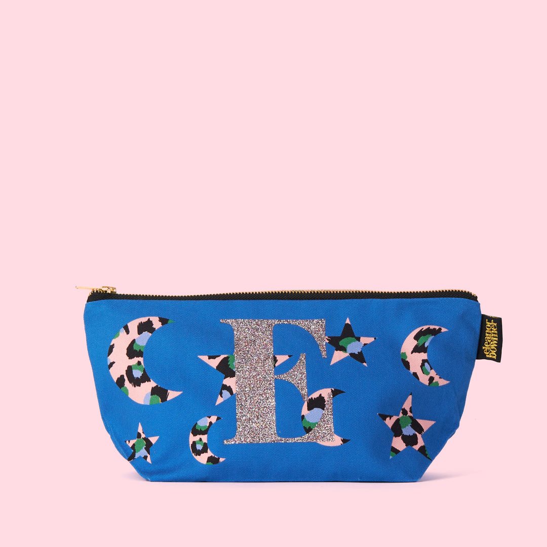 Blue Leopard Moon and Star Zip Bag