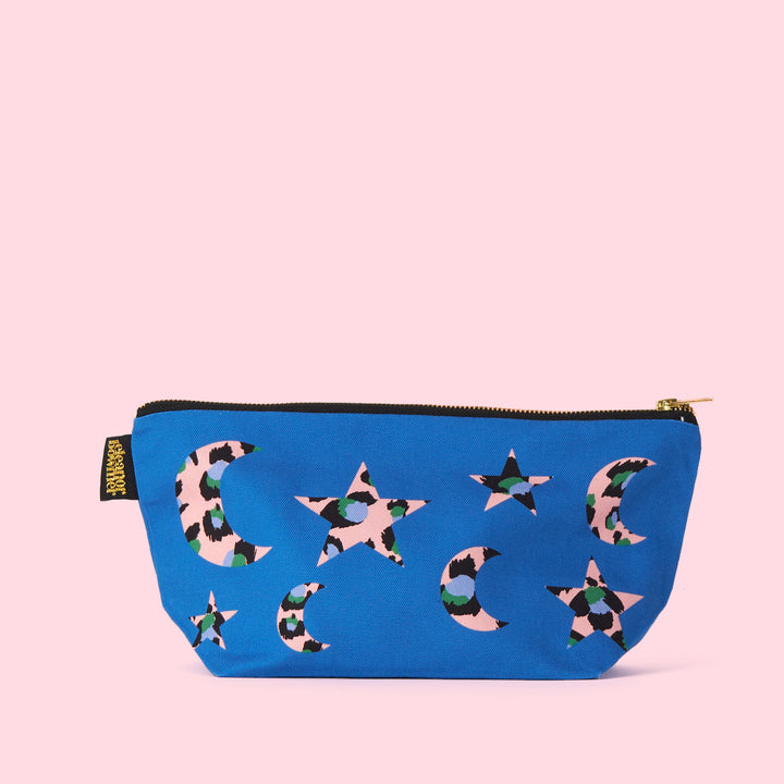 Blue Leopard Moon and Star Zip Bag
