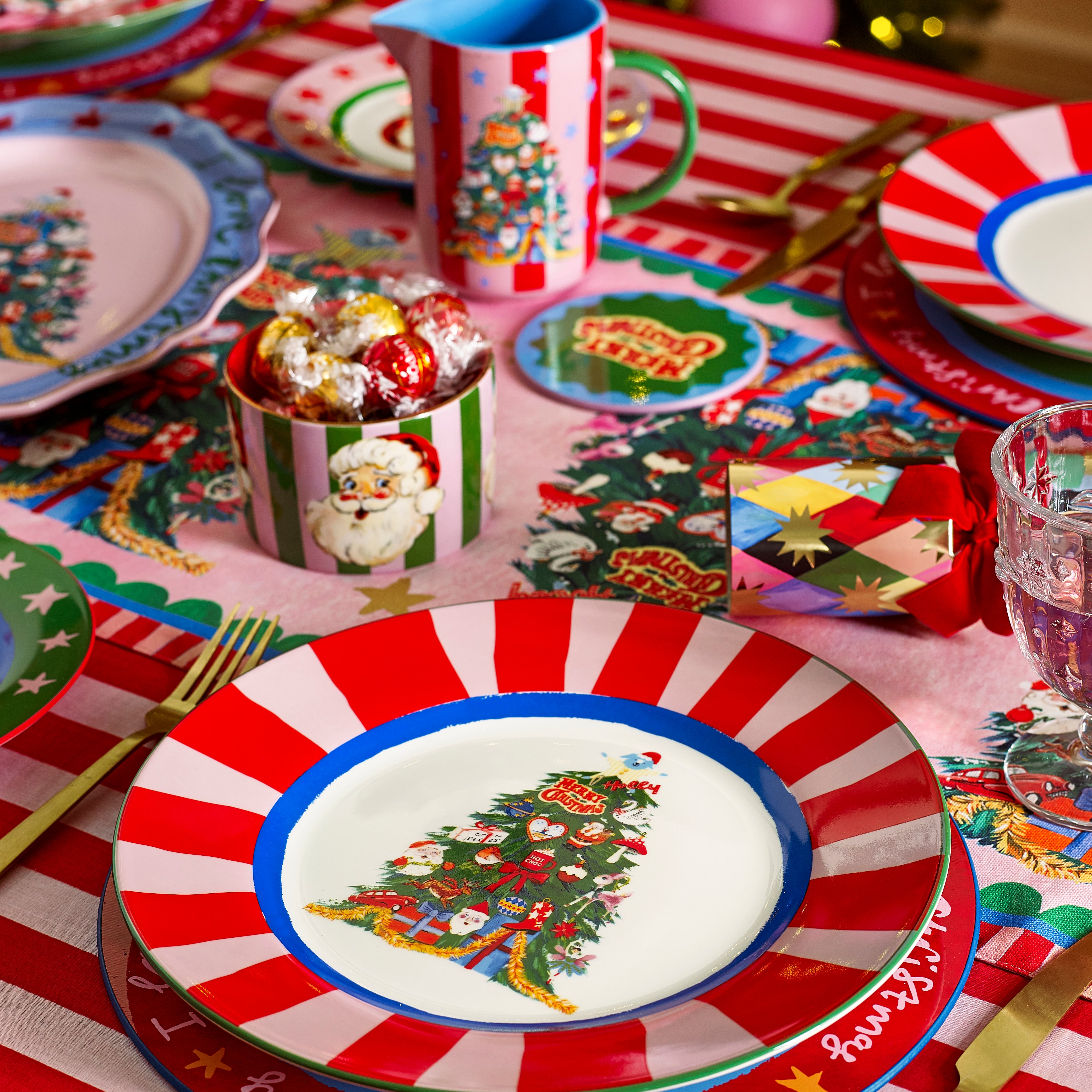 Christmas Tree Candy Stripe Dinner Plates Set of Festive