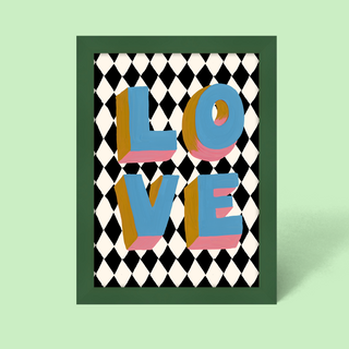 LOVE Harlequin Check Framed Print